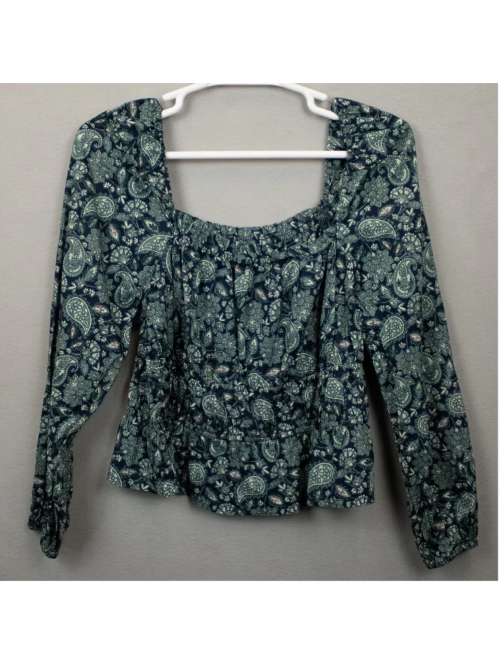 Boden navy green paisley print ruched waist peplum top-16/18